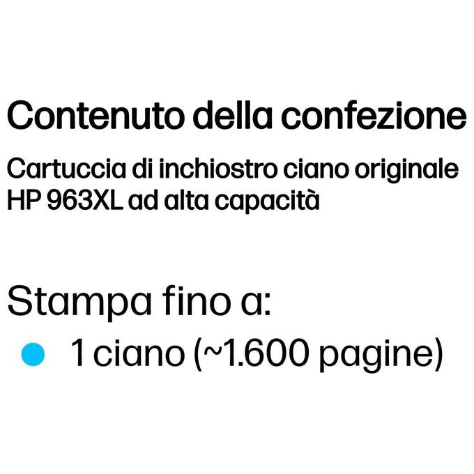 HP 963xl Cartuccia d'Inchiostro Originale Alta Capacita' Ciano