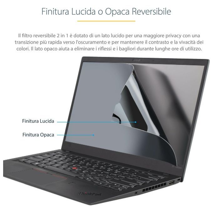 StarTech 156L-PRIVACY-SCREEN Filtro Privacy per Laptop 15,6 pollici 16:9 con Riduzione Luce Blu del 51% Reversibile Opaco-Lucido colore Trasparente