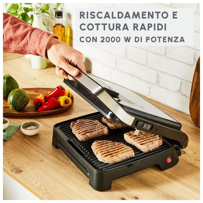 Moulinex GI272D Inicio Adjust Griglia Elettrica 2 in 1 Piastra Antiaderente 2180 W Termostato 3 Temperature colore Nero
