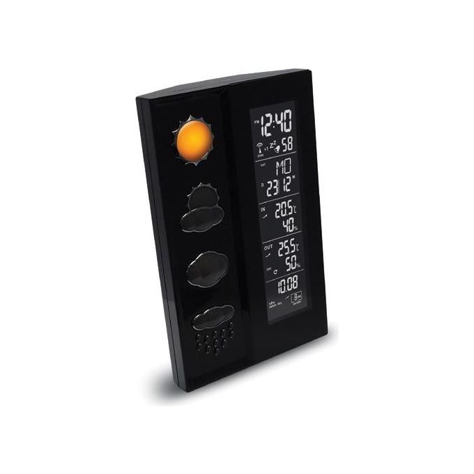 Technoline WS 6650 Stazione Meteorologica con Previsione Meteo 3D e Sensore Esterno Temperatura e Umidita' Interna Esterna Orologio Radiocontrollato DCF-77 Formato 12 24h Sveglia Snooze Colore Nero