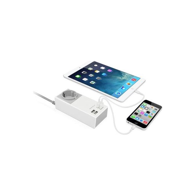 Macally Caricabatterie da muro multiplo con 4 porte USB per Smartphone e Tablet con 2 porte da 2,4Ah e 2 porte da 1Ah