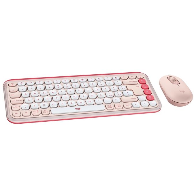 Logitech 920-013117 POP Icon Combo Tastiera e Mouse Wireless Bluetooth QWERTY Italiano Silenzioso con Tasti Programmabili e Tecnologia SilentTouch colore Rosa e Bianco