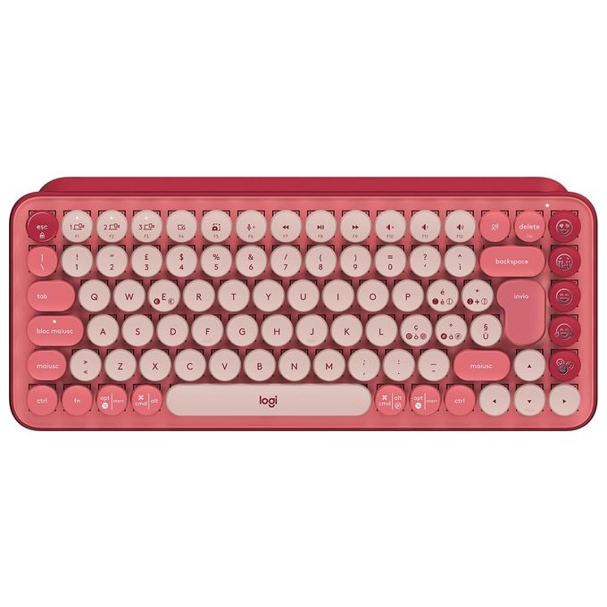 Logitech 920-010727 POP Keys Tastiera Meccanica Wireless Bluetooth QWERTY Italiano Multi-dispositivo 3 canali colore Borgogna Rosa