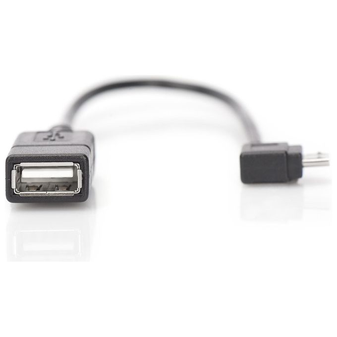 Digitus cavo adattatore usb 2.0 otg, connettori micro usb ''b'' maschio - usb ''a'' femmina, 20 cm con connettore 90 gradi