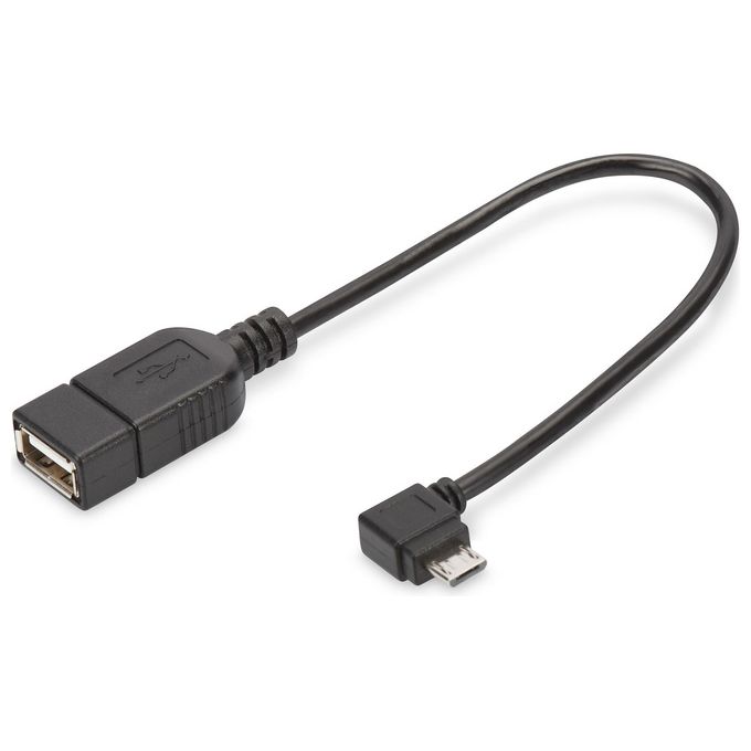 Digitus cavo adattatore usb 2.0 otg, connettori micro usb ''b'' maschio - usb ''a'' femmina, 20 cm con connettore 90 gradi