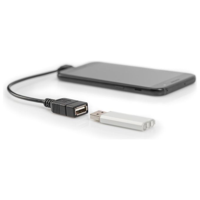 Digitus cavo adattatore usb 2.0 otg, connettori micro usb ''b'' maschio - usb ''a'' femmina, 20 cm con connettore 90 gradi