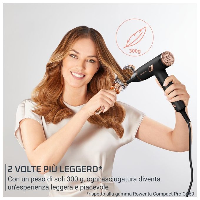 Rowenta HY8310 Nano Asciugacapelli 1700W Brushless Motore ad Alta Velocita' Ionico 3 Velocita' 3 Temperature Concentratore Diffusore colore Nero