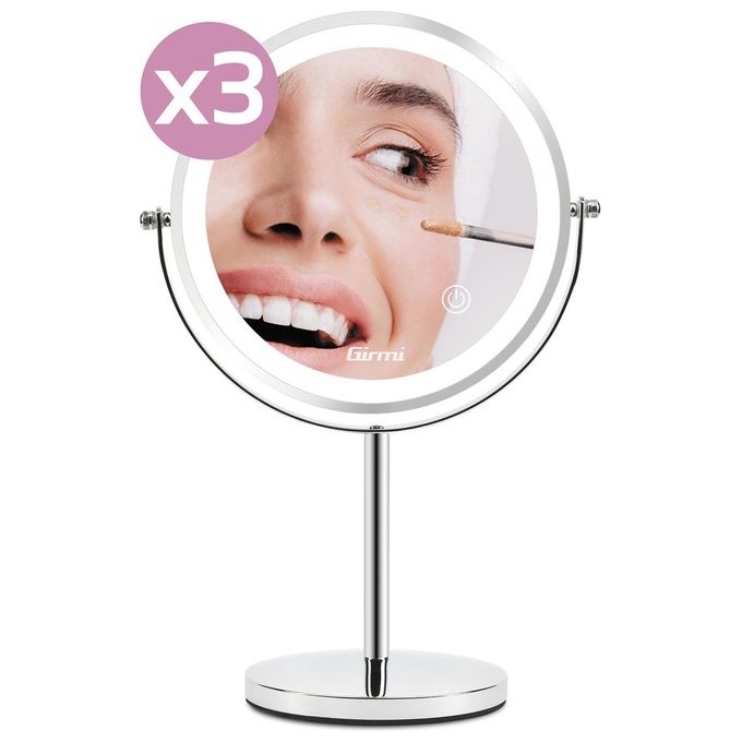 Girmi BE0200 BE02 Specchio per trucco con luce LED 1x 3x illuminazione a 3 colori rotazione 360° touchscreen USB ricaricabile colore Bianco