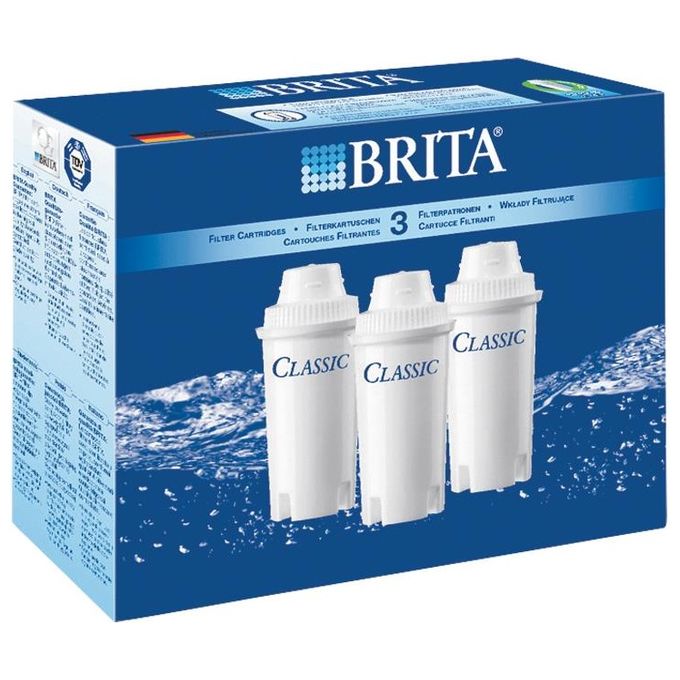 Brita 205386 Classic 3-Pack Cartuccia Filtro Acqua Riduzione Calcare Cloro Piombo Rame 3 pz