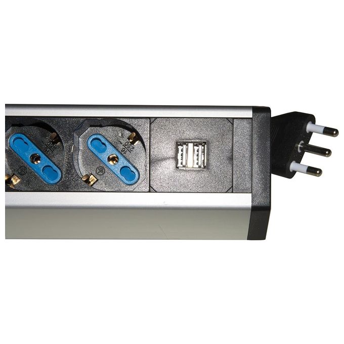 Link Multipresa da Tavolo 4 Prese Universali con 2 Porte Usb e Interruttore con Coperchio di Protezione Cavo 1,80mt Spina Tripolare Italiana 16A