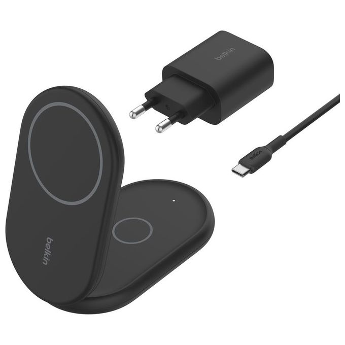 Belkin WIZ028VFBK BoostCharge Caricabatteria Magnetico 2 in 1 Qi2 15 W Ricarica Rapida con Supporto Pieghevole Nero