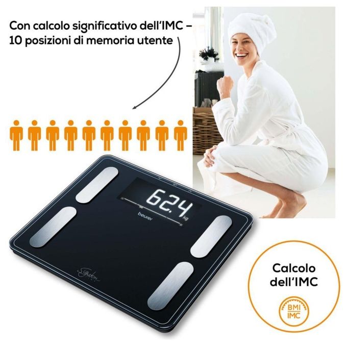 Beurer BF410 Signature Line Bilancia Pesapersone Diagnostica XXL 200 Kg 10 utenti BMI Massa Grassa colore Bianco