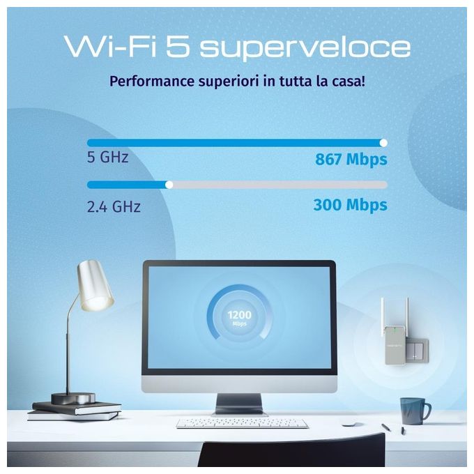 Keenetic KN-3311 Buddy 5 Range Extender Wi-Fi Mesh AC1200 Dual Band 2.4 5 GHz 1 Porta Ethernet 100 Mbit-s colore Bianco Grigio