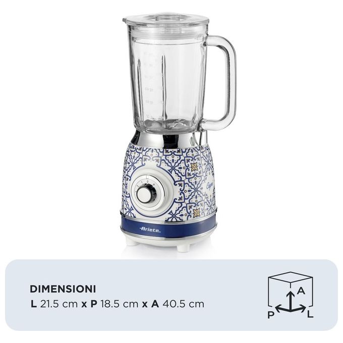 Ariete 00C05830CAR0 Capri Frullatore da tavolo 1,5 L 4 Lame Acciaio Inox 4 Velocita' Pulse 1000 W colore Bianco Azzurro