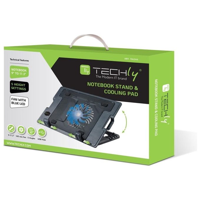 Techly Supporto per Notebook Fino a 17,3'' con Sistema di Raffreddamento