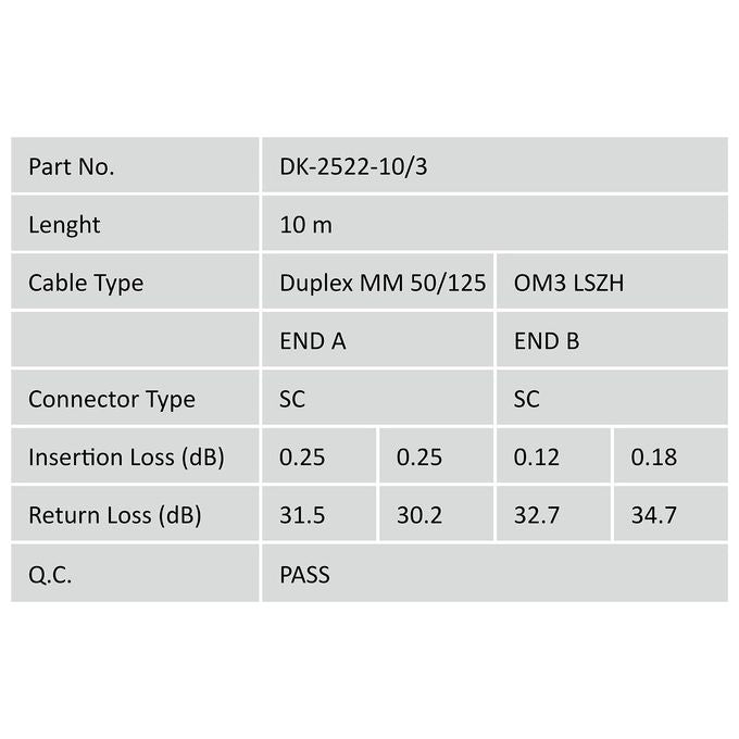 Digitus Cavo Fibra Ottica Sc a Sc Multimode Duplex 50-125 Mt.10 Om3