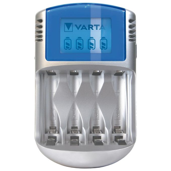 Varta PowerLcd Caricabatterie Lcd per AA-AAA con 4 Batterie AA 2600mAh Adattatore 12V e Cavo Usb Inclusi