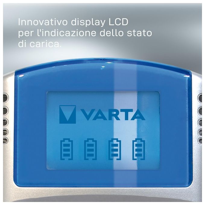 Varta PowerLcd Caricabatterie Lcd per AA-AAA con 4 Batterie AA 2600mAh Adattatore 12V e Cavo Usb Inclusi