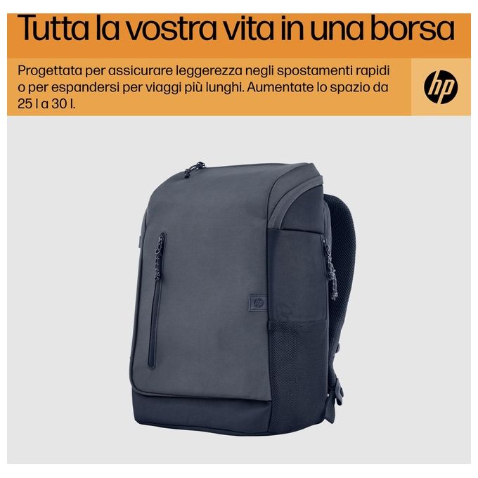 HP 6H2D8AA Travel Zaino Porta PC 15.6'' Poliestere Resistente all'Acqua 25 L espandibile 30 L colore Grigio