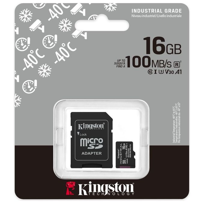 Kingston SDCIT2-16GB Industrial microSDHC 16GB UHS-I U3 V30 A1 pSLC Classe 10 con Adattatore SD colore Nero