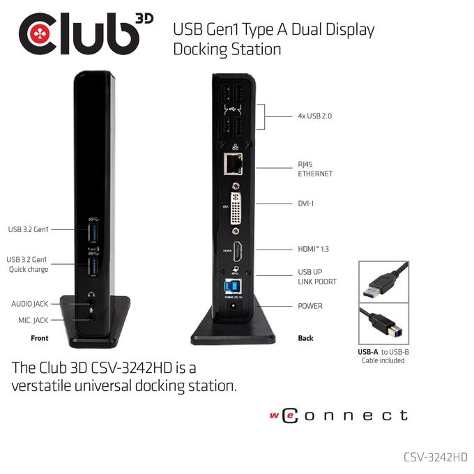 Club3d Docking Station, usb 3.0 Black, usb type a 3.0 dual Display