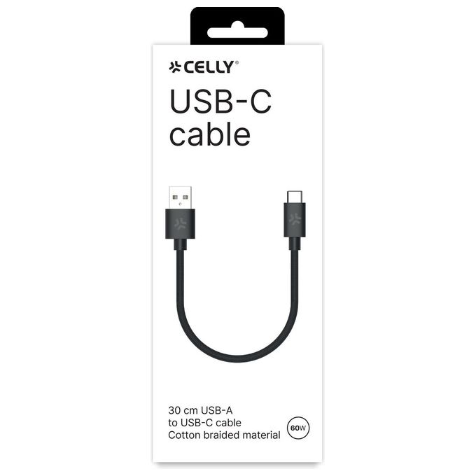 Celly Cavo da Usb-A a Usb-C 30cm Nero Cotton