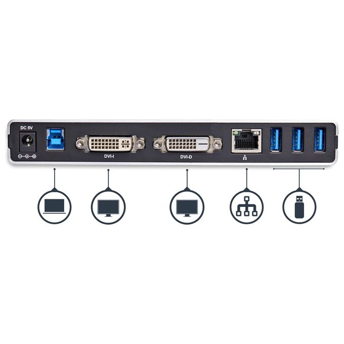 StarTech Docking Station Universale per Laptop USB 3.0 a doppia uscita DVI Gigabit Ethernet con adattatori HDMI - VGA