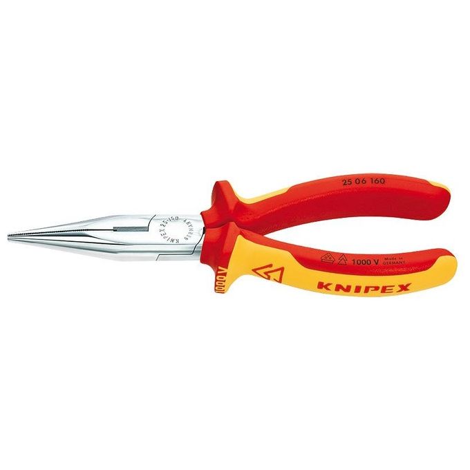 Knipex Pinza per Meccanica con Becchi Mezzotondi con Tronchese con Manici Rivestiti in Materiale Bicomponente Collaudati VDE 160mm Cromato