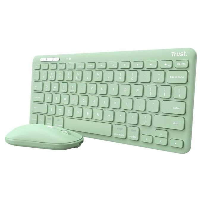 Trust 24943 Lyra Kit Tastiera e Mouse Wireless QWERTY Italiano Multi-dispositivo RF USB Bluetooth ricaricabile colore Verde