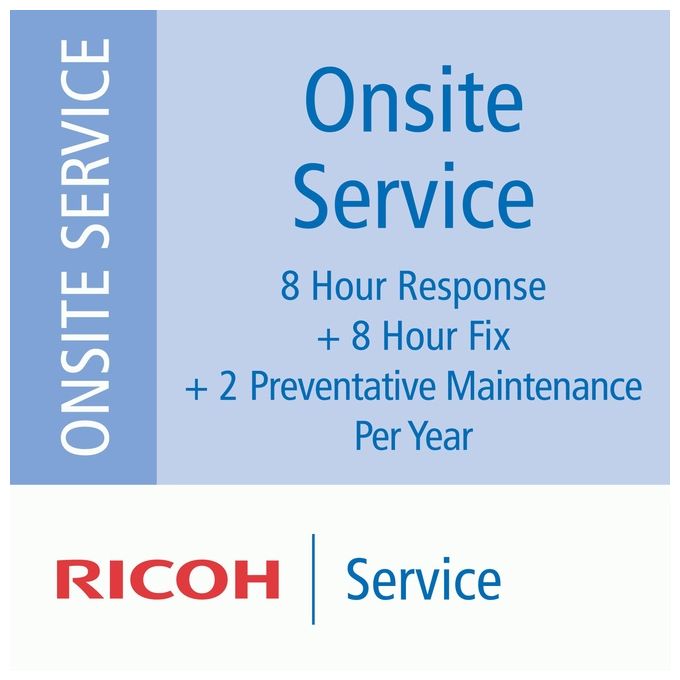 Ricoh R1-GOLD-LVP Rinnovo Servizio Oro di 1 anno (Produzione Low-Vol) Supporto in loco Tempi di risposta 8 h Tempo di riparazione 8 h 2 visite di manutenzione preventiva incluse Compatibilitì fi-7600 fi-7700S fi-7700 fi-6750S fi-6670 fi-6770 Pezzi di rica