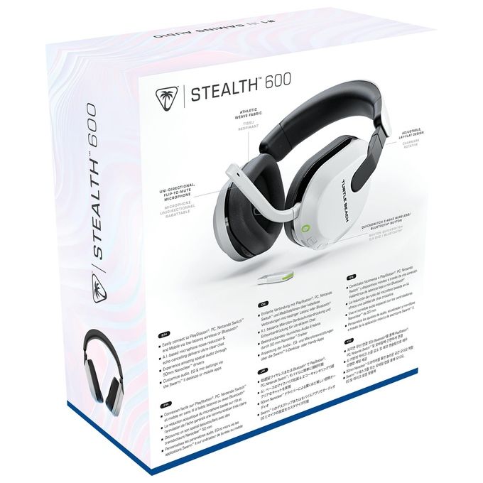 Turtle Beach TBS-3102-15 Stealth 600 Gen 3 Auricolare Wireless Gaming con Connessione 2.4 GHz e Bluetooth 5.2 per PS5 PS4 PC Mobile Durata Batteria Fino a 80 Ore colore Bianco