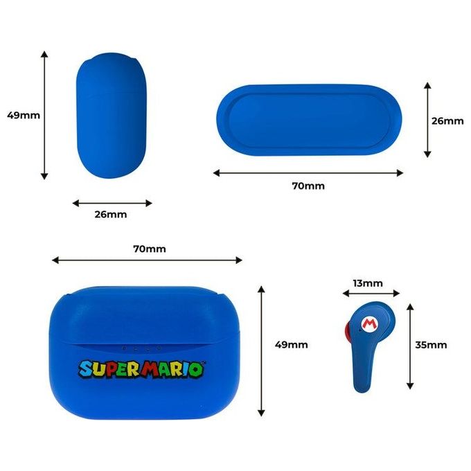 OTL Technologies SM0858 Super Mario Auricolari TWS In-ear Bluetooth 5.0 Microfono Integrato 25h Autonomia colore Blu