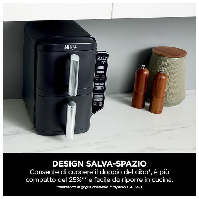Ninja SL300EU Double Stack Friggitrice ad aria 7.6 L 2470W 6 Funzioni 2 Cestelli 4 Livelli di Cottura colore Nero