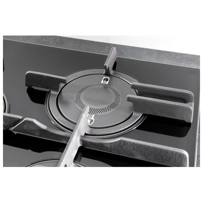 Hotpoint Ariston FTGHG 751 D-HA(BK) Piano Cottura a Gas in Vetro Temperato 5 Fuochi Griglie in Ghisa 75 cm Nero