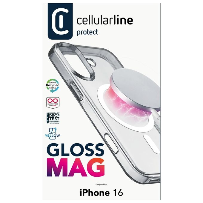 Cellularline GLOSSMAGIPH16T Gloss Mag Cover Compatibile con Apple MagSafe Resistente alle cadute e agli urti Trasparente