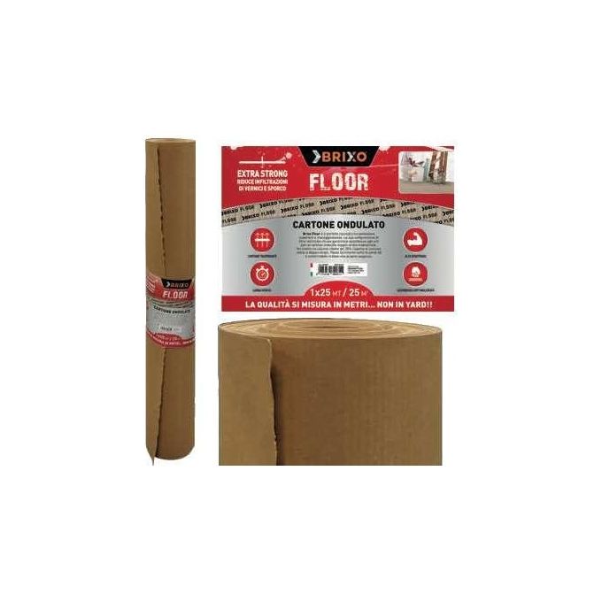 Brixo 001119692 Floor Cartone Ondulato Protezione Pavimenti Rotolo 100 cm x 25 m 270 gr-mq Antiscivolo Riutilizzabile
