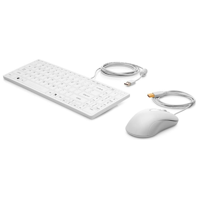 HP 1VD81AA#ABU Tastiera e Mouse USB Healthcare Edition Full-size con Tastierino Numerico Mouse 3 Pulsanti Scrolling Rotella Colore Bianco