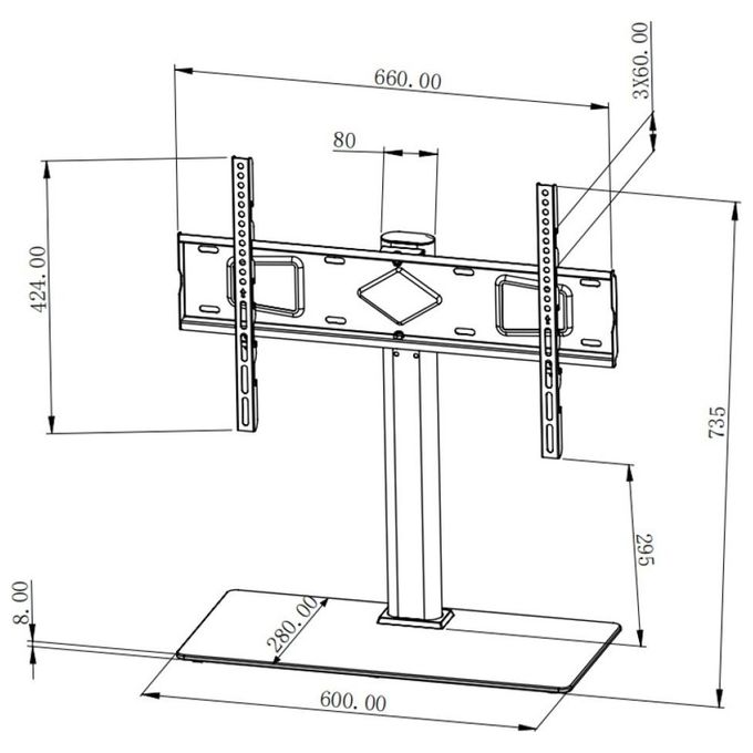 Techly ICA-LCD S07L Supporto Universale da Tavolo per TV 32'' a 65'' VESA 75x75 fino a 600x400 Altezza Regolabile Peso Massimo 45 Kg con Base in Vetro Temperato colore Nero