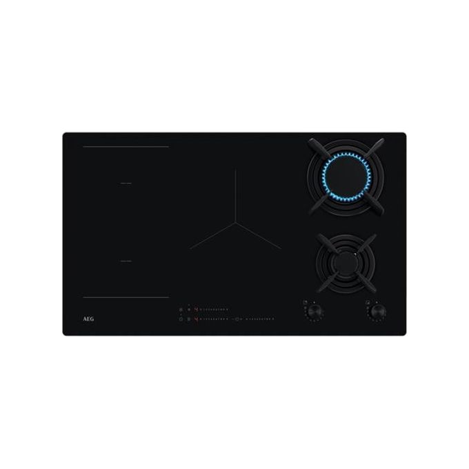 AEG HDB95623NB Serie 8000 Piano cottura Misto 90 cm 2 Fuochi Gas 3 Zone Induzione Vetroceramica Funzione Bridge StepPower colore Nero