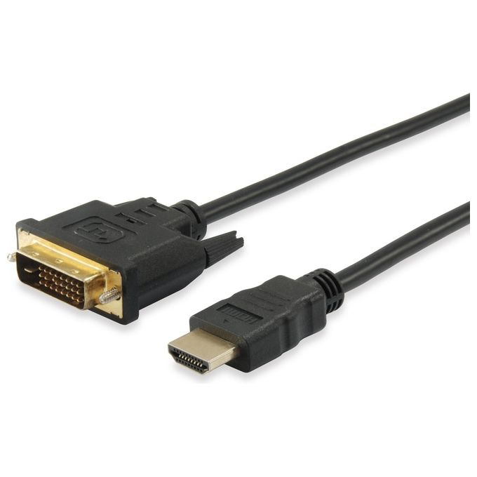 Equip 119322 Cavo Adattatore Video HDMI a DVI-D Single Link Bidirezionale 2m connettori placcati oro colore Nero