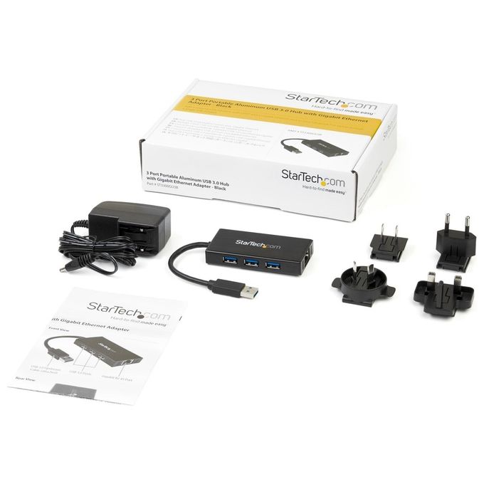 StarTech Hub Portatile USB 3.0 con Adattatore NIC Ethernet Gigabit Gbe in alluminio con cavo - UASP