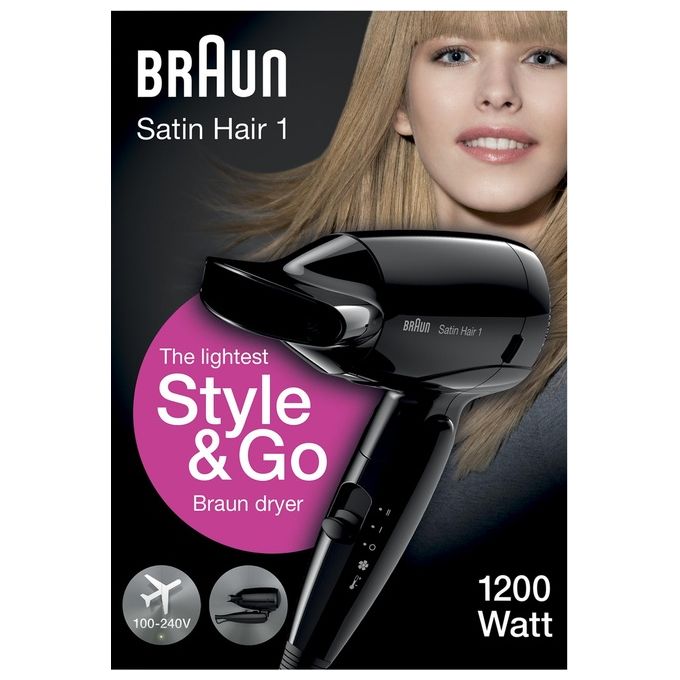 Braun HD 130 Phon 1200w 2 temp. Da Viaggio con concentratore Nero