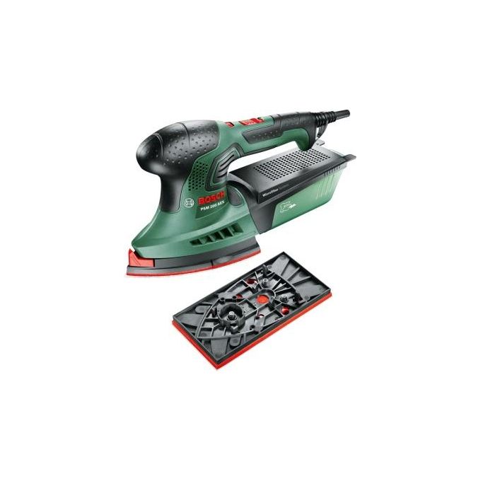 Bosch 06033B6000 PSM 200 AES Levigatrice Oscillante 200 W Regolazione Elettronica Velocita' 6000-26000 oscillazioni-min Sistema SDS Microfilter colore Nero
