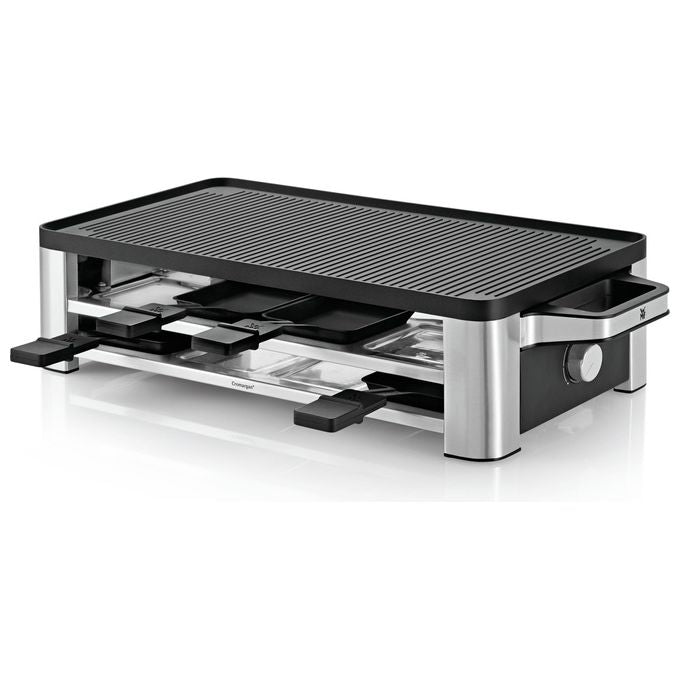 WMF 04.1504.0011 Lono Raclette elettrica per 8 persone 1500 W con piastra reversibile antiaderente colore Nero Cromo