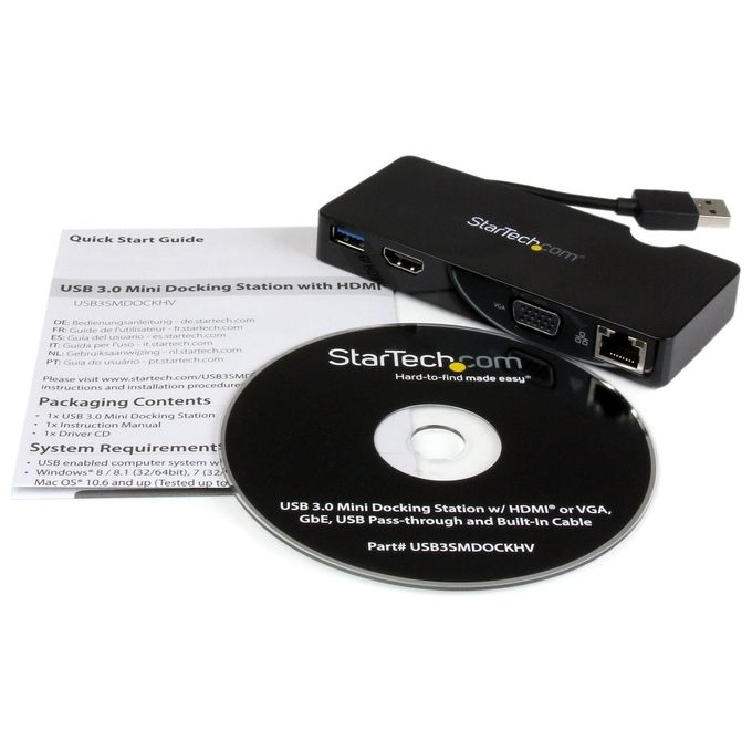 StarTech Mini Docking Station Universale per Laptop USB 3.0 con uscita HDMI-VGA e Gigabit Ethernet USB 3.0