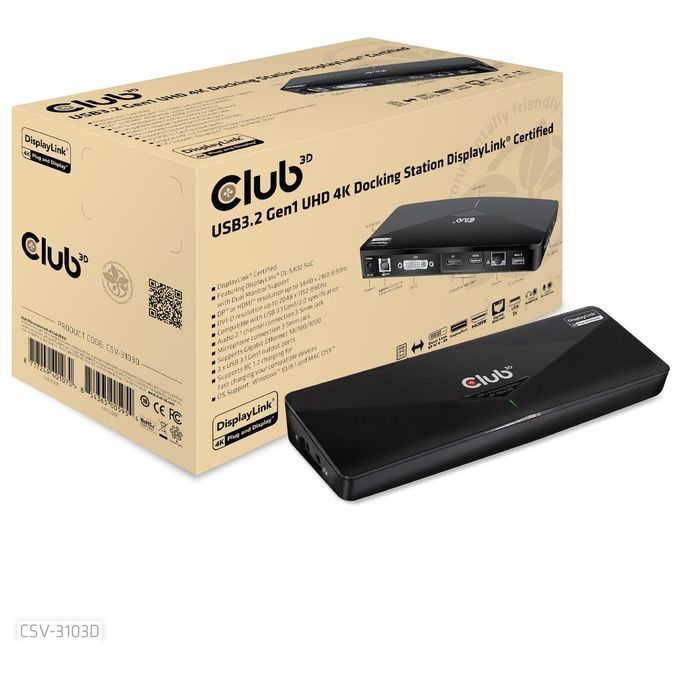 Club3d Docking Station, usb 3.0 4k30hz uhd, usb type a 3.0 Singular 4k or dual Display