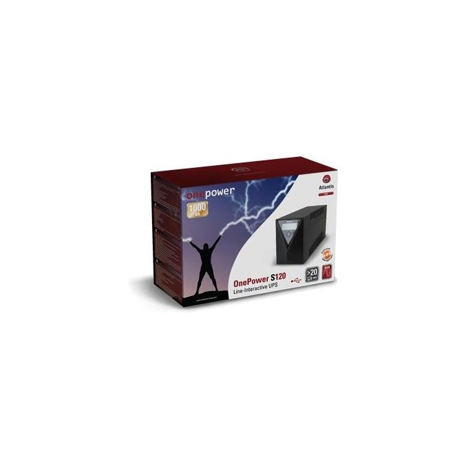 Atlantis OnePower S120, UPS Line Interactive 1000VA-500W, AVR (3 stadi), Onda PseudoSinusoidale, 4 prese IEC, 1 Batteria 12V 9Ah,Software di gestione scaricabile gratuitamente