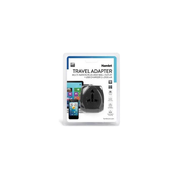 Hamlet XPW2UTRAVEL Adattatore Universale da Viaggio   2 USB charger da 2100 mA cadauna