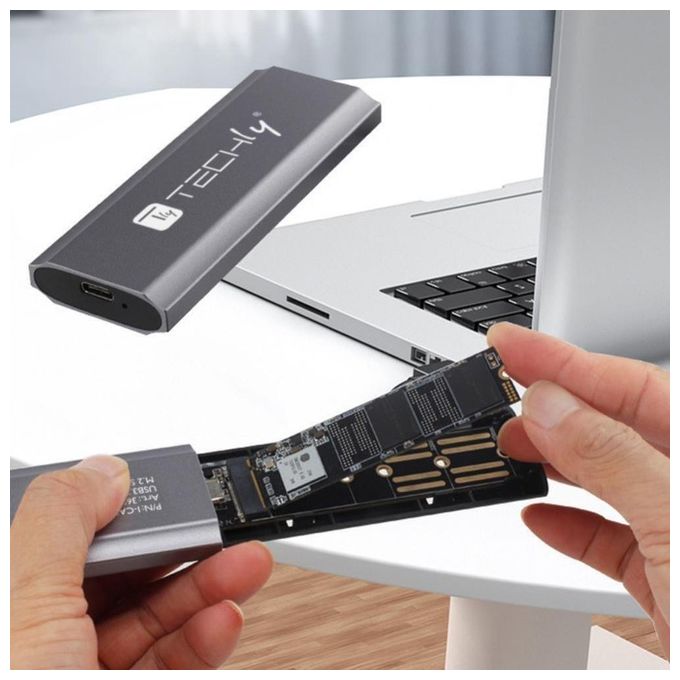 Techly I-CASE USB31C-NVME2 Box Esterno SSD M.2 NVMe SATA USB 3.2 Gen 2 10 Gbit-s colore Grigio
