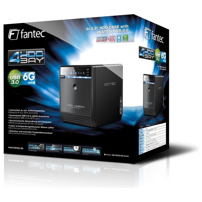 Fantec 1695 QB-35US3-6G Case Esterno per 4x Hard Disk SATA I-II-III 3.5'' USB 3.0 eSATA Ventola 80 mm Termocontrollata colore Nero
